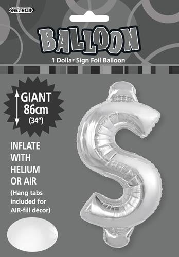 Giant Silver Letter $ 86cm (34”) Foil Balloon